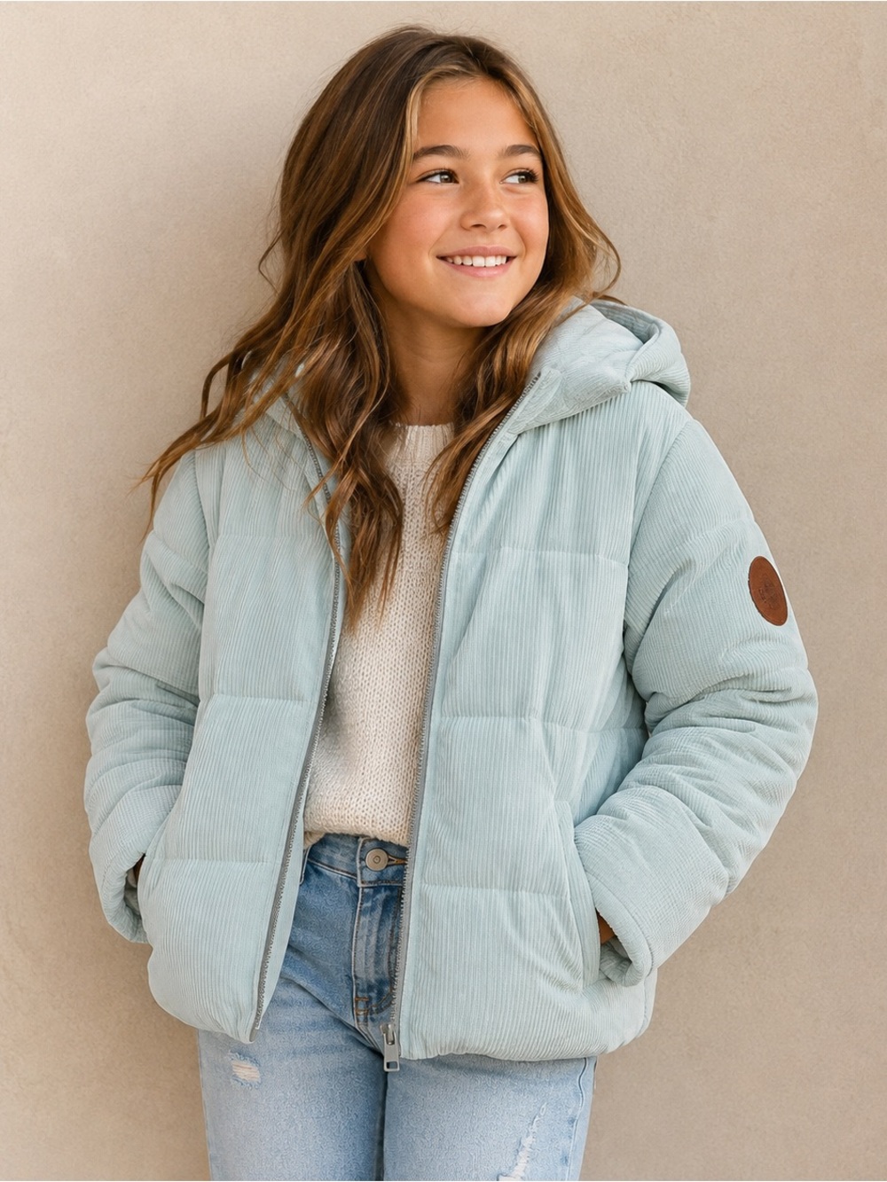 Kids Light Blue Hooded Puffer Jacket